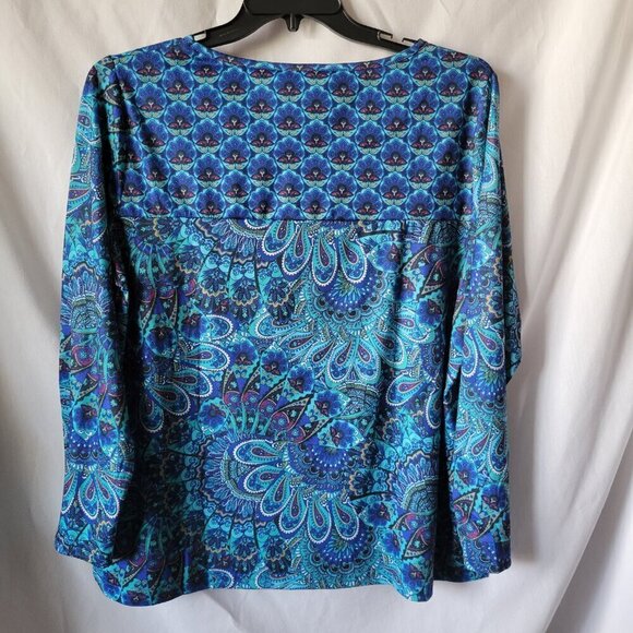 NEW Heritage Charm XXL 2X Plus Peacock Print Top rhinestones pullover NWT blouse - Picture 3 of 11